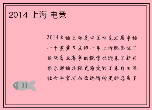 2014 上海 电竞
